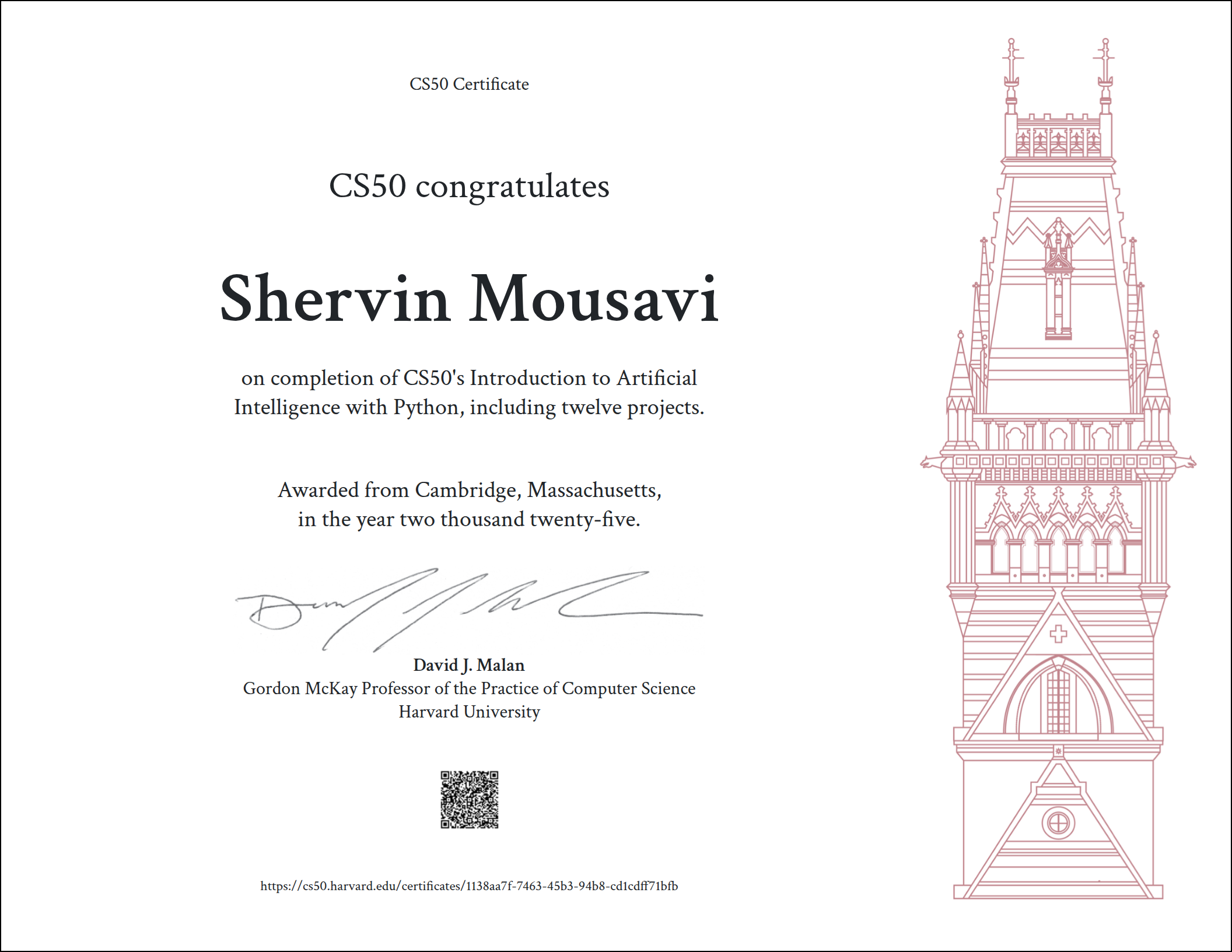  مدرک تخصصی شروین موسوی در حوزه هوش مصنوعی 